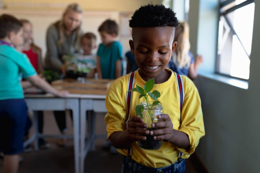 Child holding a plant