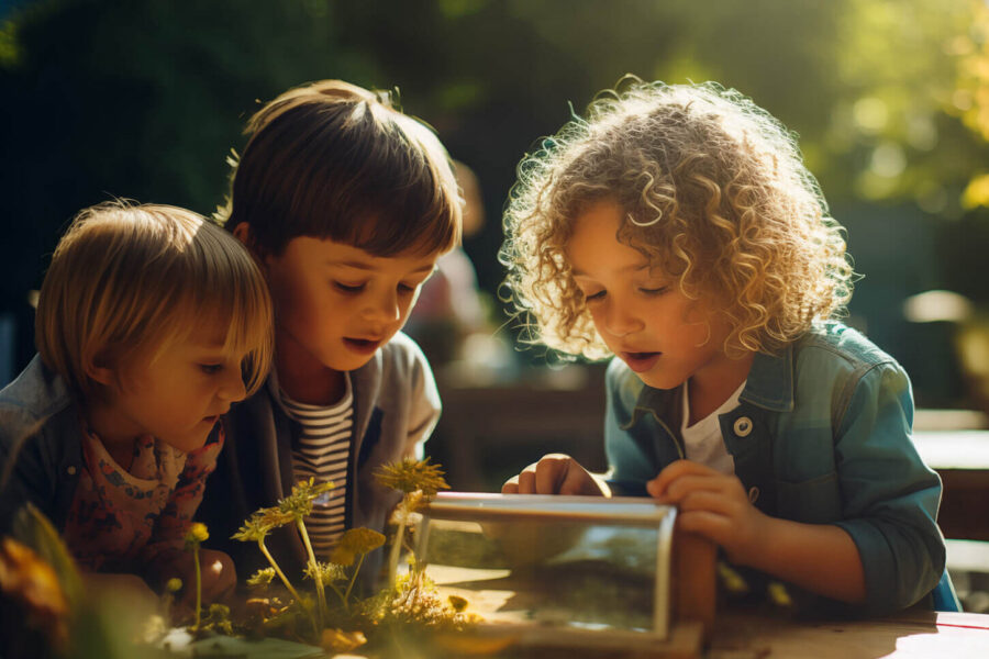 Children looking at plants